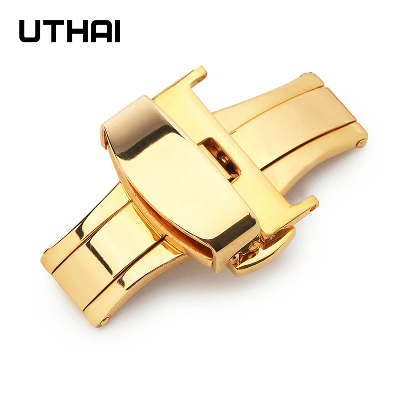 UTHAI Watch Fold Пряжка P89 из нержавеющей стали бабочка двойная нажимная 10-22 мм Кнопка