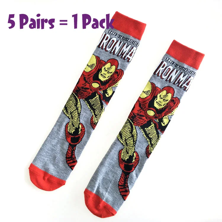 Ironman 5 Pairs/Pack Thor Men socks Marvel Comic Heros Anime pattern Ironman Captain America Hulk Hawkeye Man compression cotton Socks - Color: Ironman
