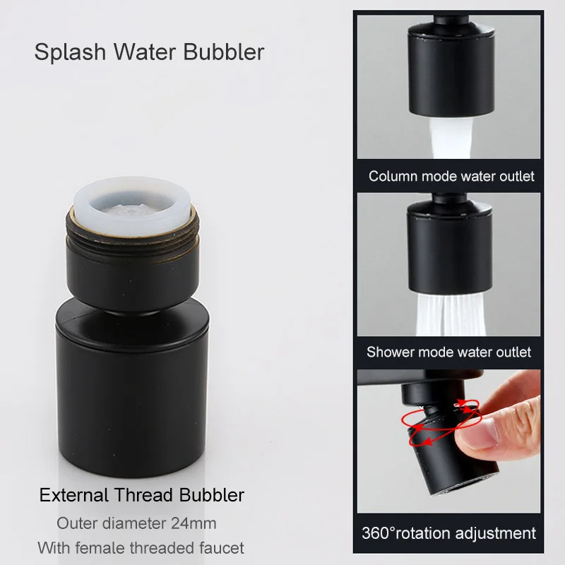 New Black Aerator Kitchen Faucet Bubbler 360-Degree Double Modes 2-flow Splash-proof Booster Water for | Обустройство дома