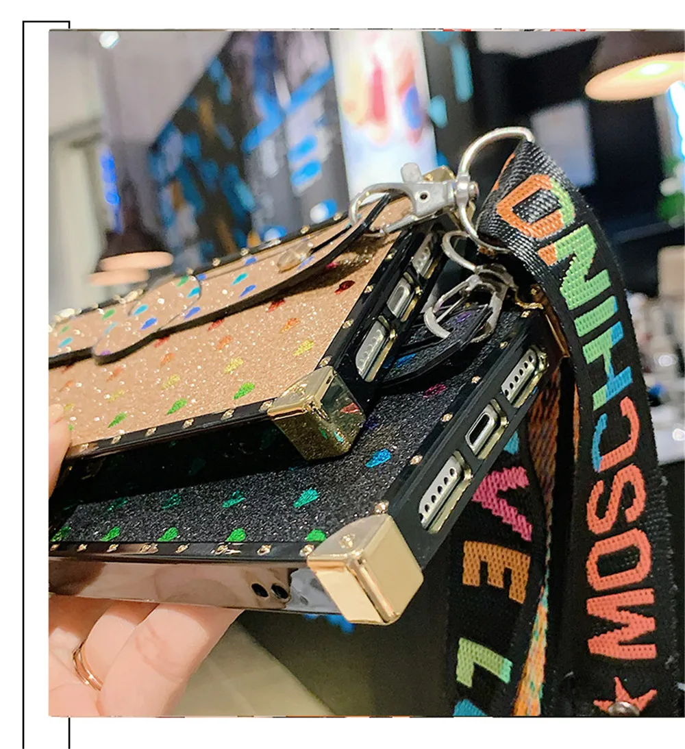 Чехол кросс-боди для телефона iphone 11 12 pro X XR Xs max 6s 7 8 plus блестящий чехол-подставка с