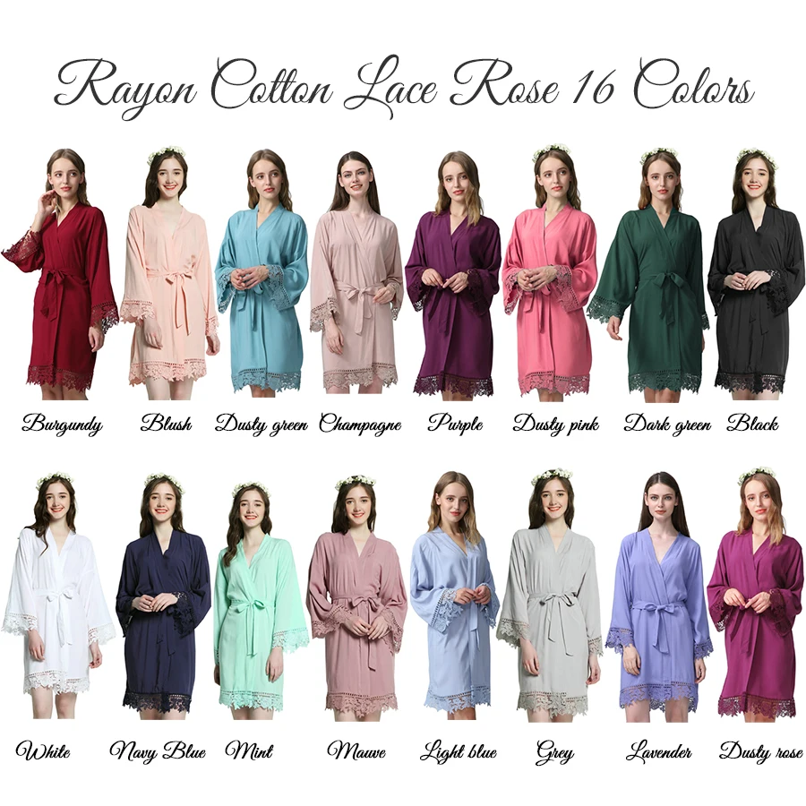 Owiter Women Rayon Cotton Lace Robe Bride Robe Bridesmaid Robes Gown Sleepwear Bridal Wedding Robe