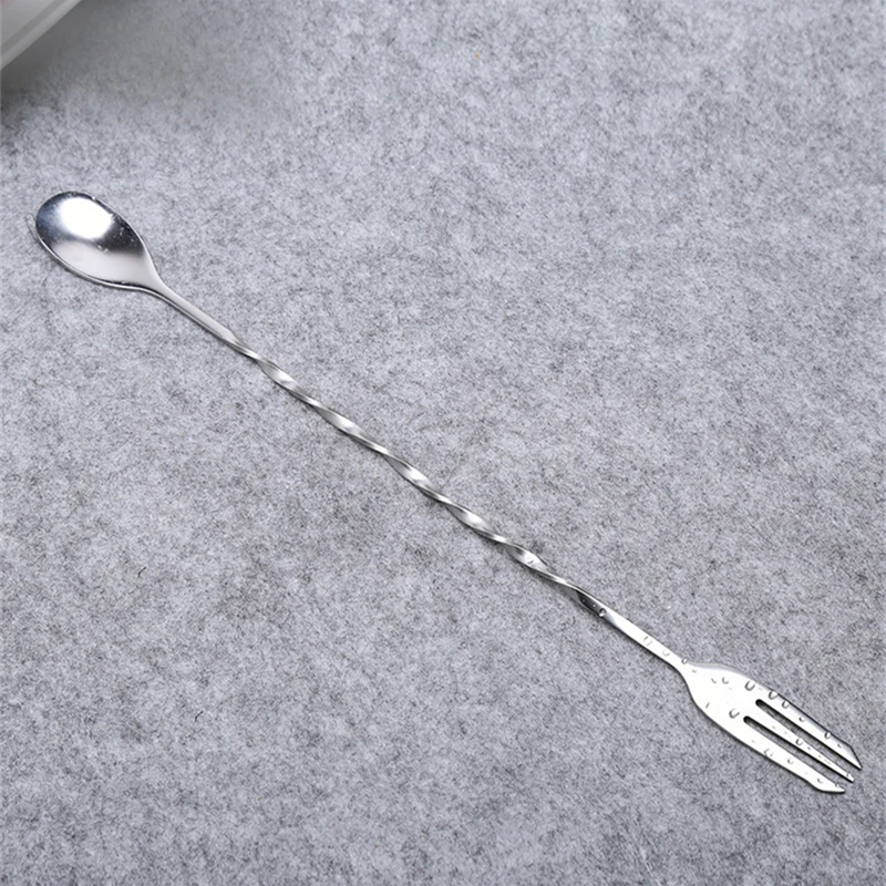 30cm Stainless Steel Double-headed Fork Spoon Long Handle Bar Tool Adjusting Bar Spoon Juice Drink Metal Stirring Spoon images - 6