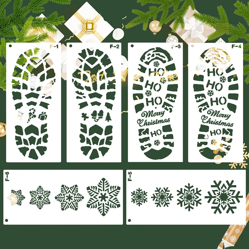 

6PCS Foot Print Stencil Christmas Snowflakes Santa Claus Plastic Foot Print Drawing Stencils DIY Scrapbook Album Card Template