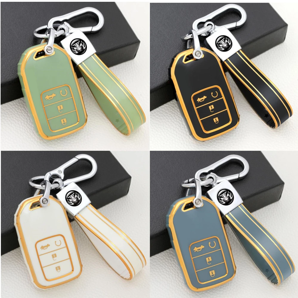 

Чехол для автомобильного ключа, ТПУ чехол с 4 кнопками и брелоком для Honda Crider VEZEL XRV FitSaloon CIVIC, белый/зеленый/серый/черный