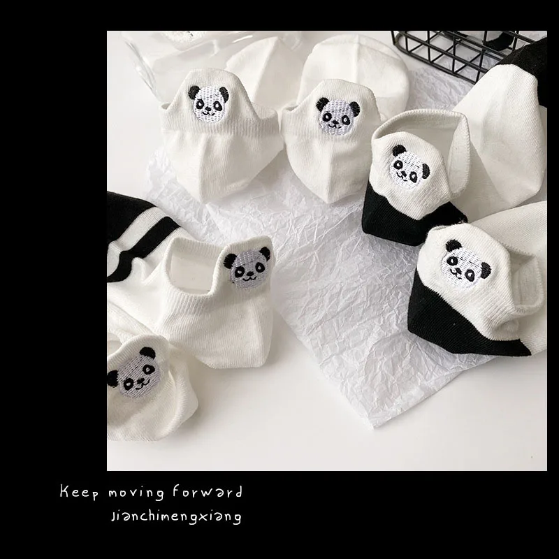 

Happy Funny Socks Hand Embroidered Panda Kawaii Cute Socks Woman Ankle Calcetines Mujer Divertido Skarpetki Crew Sokken Skarpety