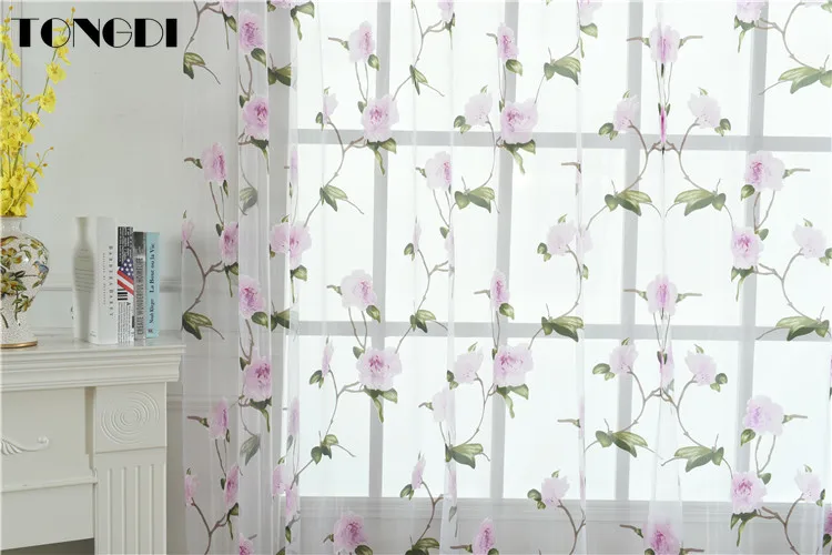 TONGDI занавеска с принтом элегантные цветочные листья прозрачный белый