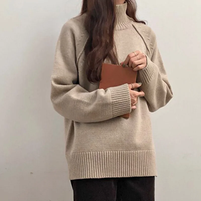 Mozuleva винтажные женские свитера с высоким воротом однотонные теплые вязаные