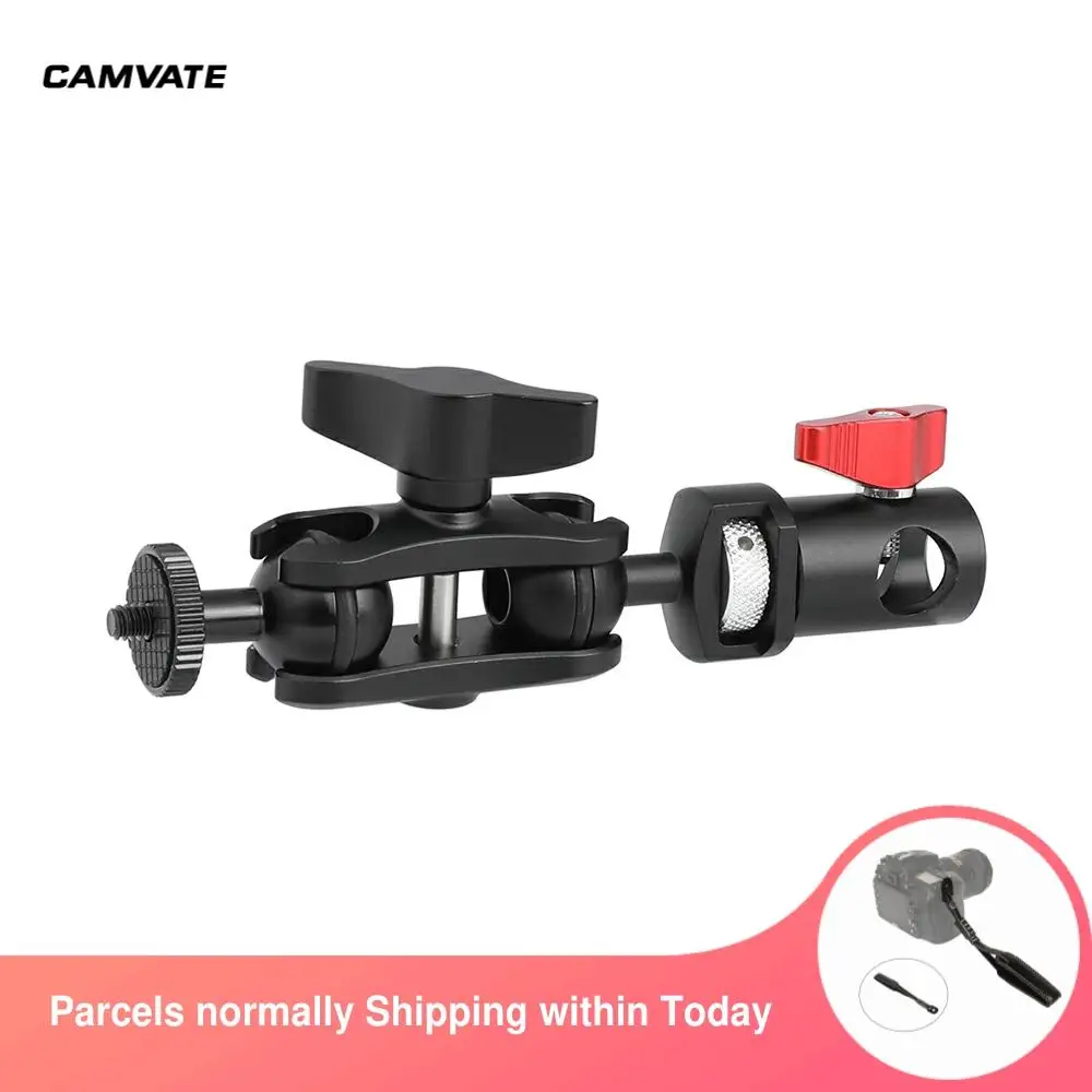 

CAMVATE 360° Swivel Double Ball Head Magic Arm With 1/4"-20 Thread Screw Connector + 16mm Light Stand Head Adapter For Monitor