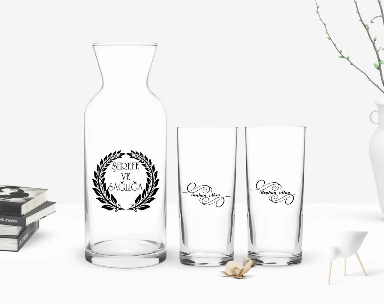 

Персонализированные Цветные принты имеет двойную Arrack чашки и графин подарок Seti-3