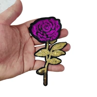 3d flower sequined sew on iron on patches for clothes pink gold sequins floral embroidery appliques sewing diy decals red gold