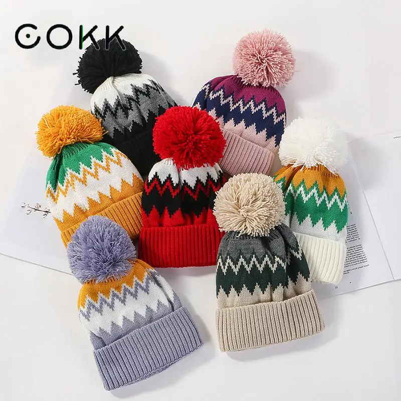 Лыжная шапочка в клетку COKK зимние женские шапки теплые вязаные головные уборы с