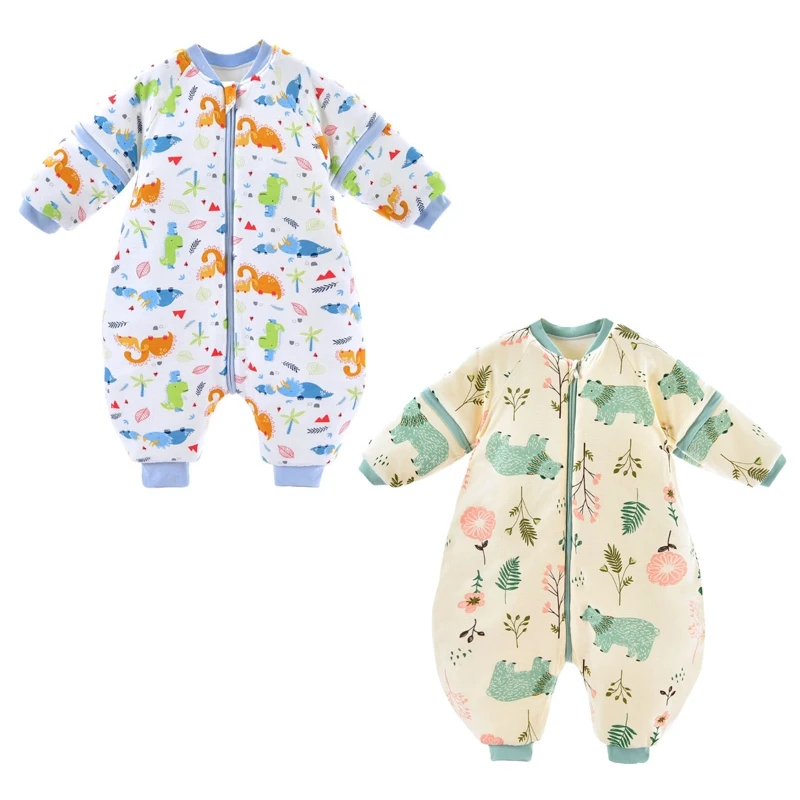 

Baby Straddle Sleeping Bag Detachable Sleeves Sleepwear Autumn Winter Thicken Warm Anti-kick Sleepsack Wearable Jumpsuit