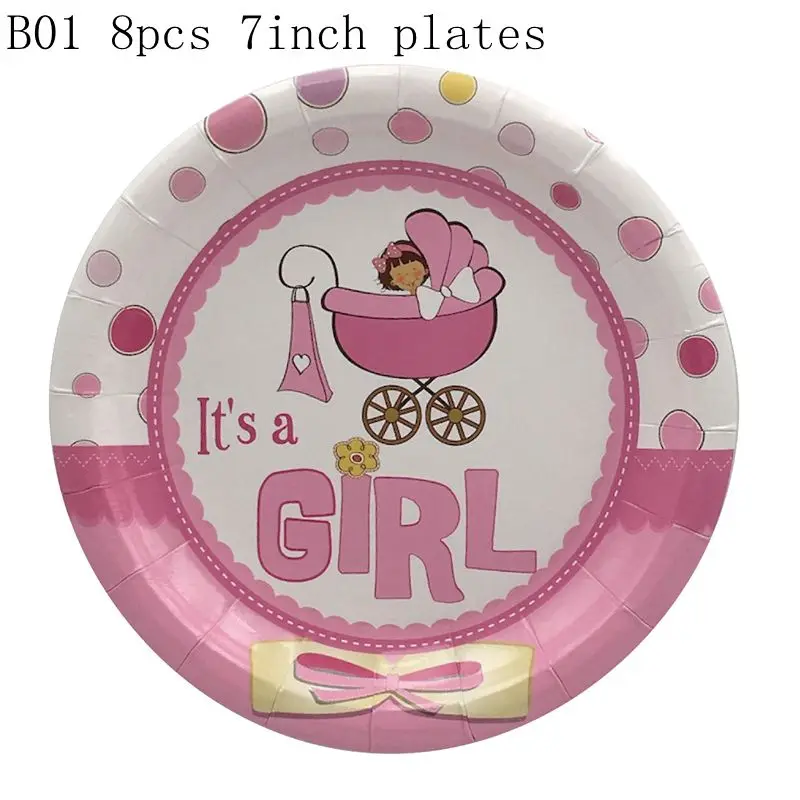 B01 8pcs 7inch plate Одноразовая посуда для мальчиков или девочек, кружки, тарелки, салфетки, скатерть, гирлянда для вечеринки в честь рождения - Цвет: B01 8pcs 7inch plate