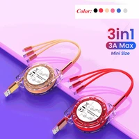 liser universal 6 color three in one charging retractable cable usb type c fast charging data cable