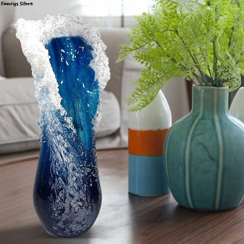 

Creative Majestic Wavy Vase Desktop Resin Craft Ocean Waves Flower Vase Home Coffee Shop Decoration Nordic Art Vase Resin Decor