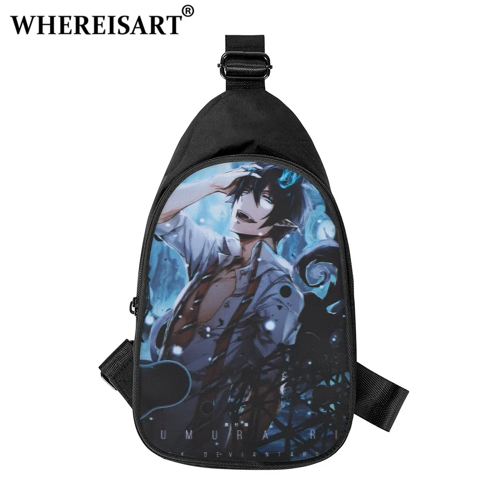 

WHEREISART Young Unisex Fairish Phone Crossbody Bag Anime Blue Exorcist Chest Bag For Boys And Girls Cool Rin Shoulder Bag Gift