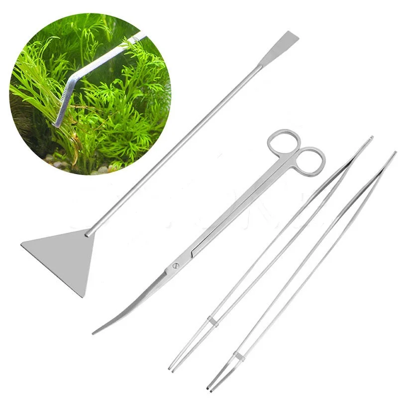 

4 In 1 Aquarium Plant Tools Curved Straight Tweezer Scissor Sand Shovel Grass Waterweed Clipper Cleaning Set Aquatic Maintaince
