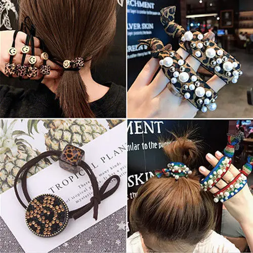 Новые резинки для волос со смайликом лента с квадратным леопардовым принтом