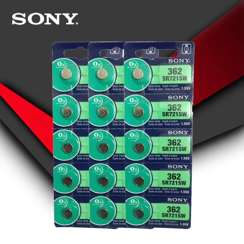 

15pcs Sony 100% Original 362 SR721SW V362 GP62 AG1 1.55V Silver Oxide Watch Battery SR721SW 362 Button Coin Cell MADE IN JAPAN