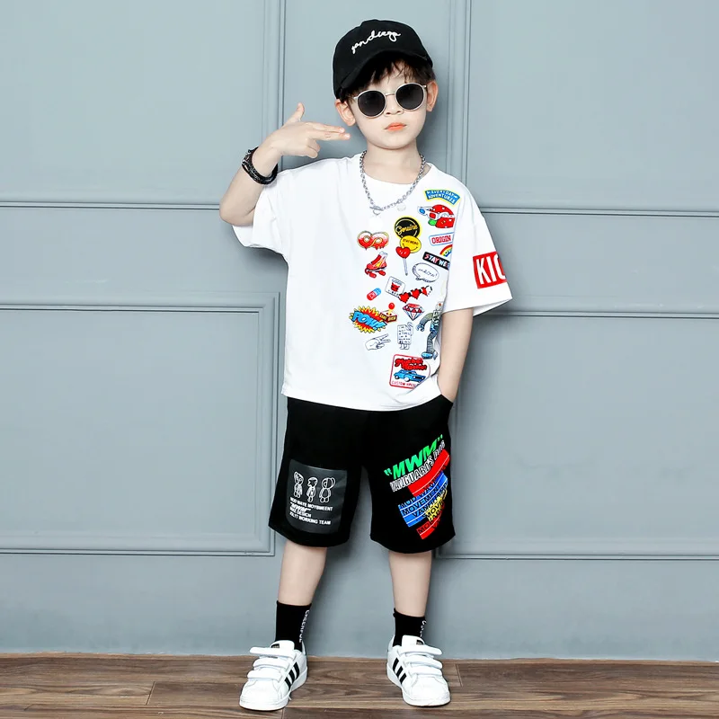 

2021 Summer Children's Clothing Boys Cotton Cartoon T-shirt Shorts 2Pcs Kids Tracksuit Teen Boy Casual Outfits Sports Set 6 7 Y