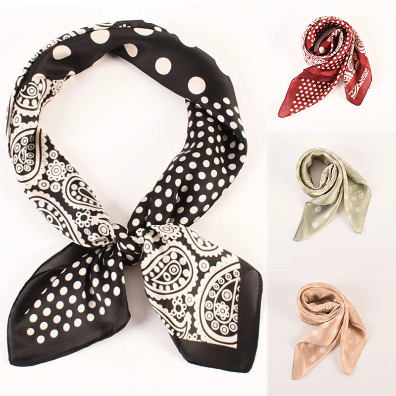 

70*70CM Square Scarf Printed Hijab Scarf For Women Silk Satin Bandana Head Scarfs Ladies Neckerchief Foulard Cute Neck Scarves