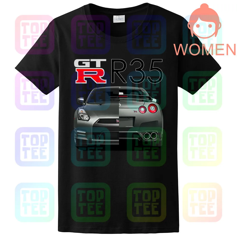 Women Black NISSAN GTR Skyline R35 R32 R33 R34 двигатель Замена значок турбо футболка - Цвет: Women Black
