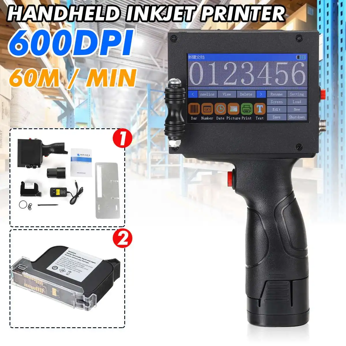 600DPI portable hand jet handheld Touch inkjet printer for logo/ expiry date/batch code/serial number/label/barcode/QR code | Компьютеры и