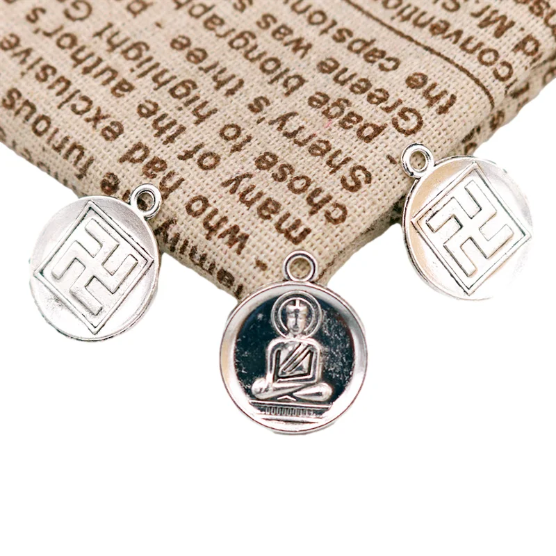 10 шт посеребренные тибетский буддизм Шакьямуни Свастика персонажа амулет