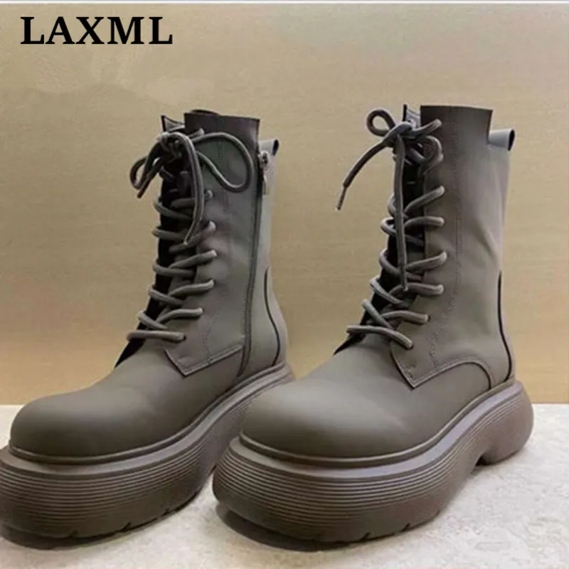 

2021 High-Quality Fashion Martin Boots In Tube Breathable Heightened Lace-Up Xipi Small Ankle Boots INS Hot Sale Women's Shoes