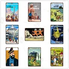 Мультфильм Аниме металлическая табличка металлический знак забавная Наклейка на стену Приключения Tintin украшение детская комната Жестяная Табличка домашний декор