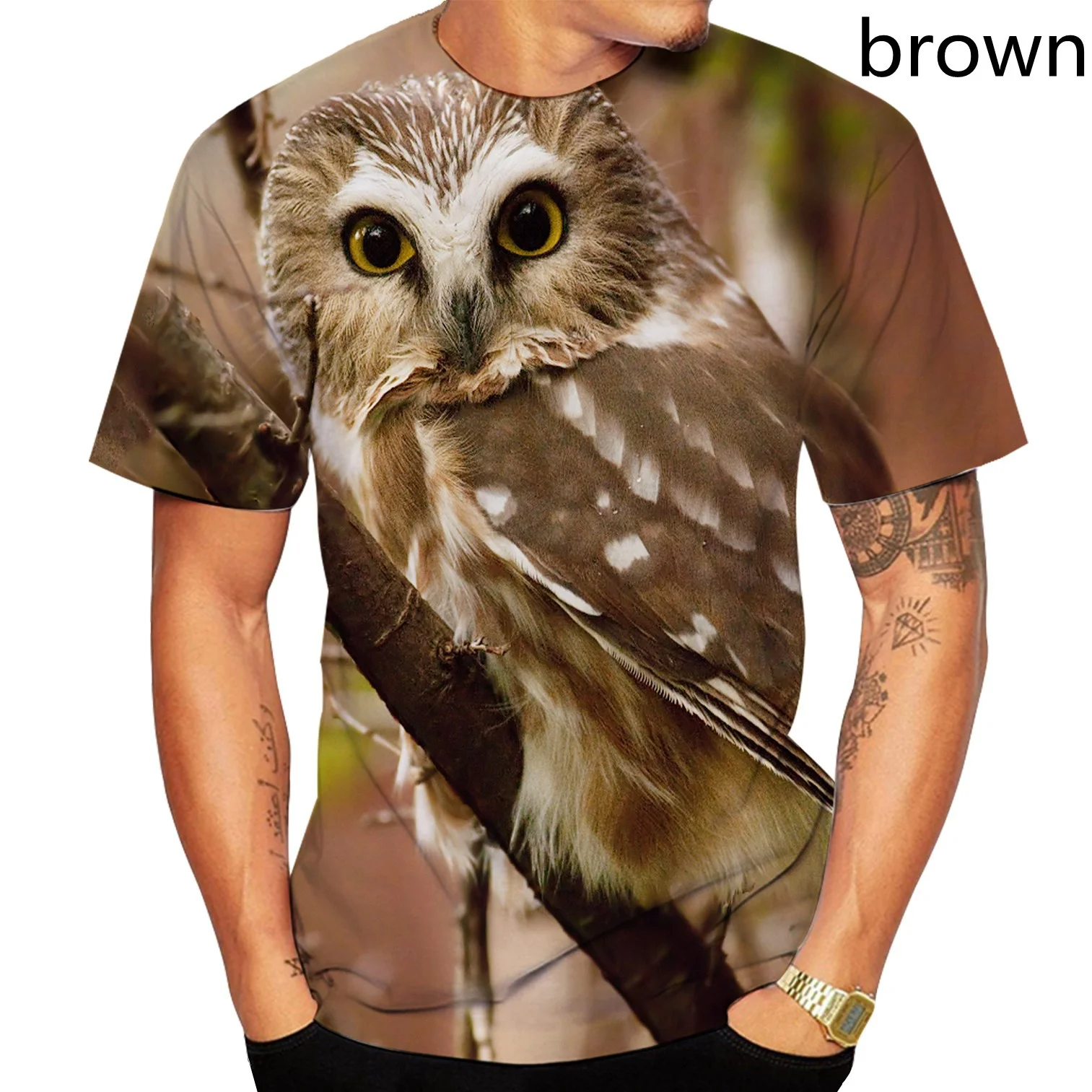 Футболка с 3D-принтом персональных животных Совы топы высокого качества коротким
