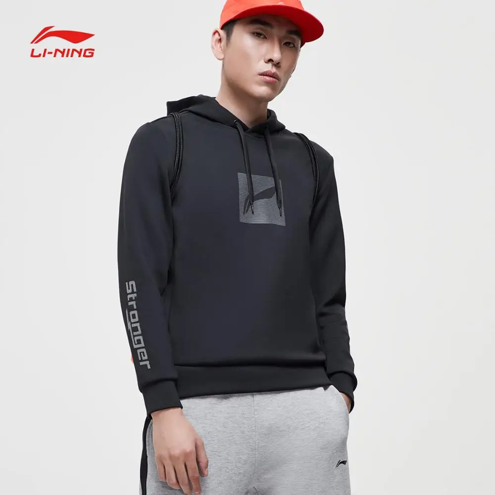 Li-Ning мужская тренировочная толстовка с капюшоном, обычная посадка, 92% полиэстер, 8% спандекс, комфортный спортивный свитер с подкладкой из интерлока, AWDN983 MWW1514