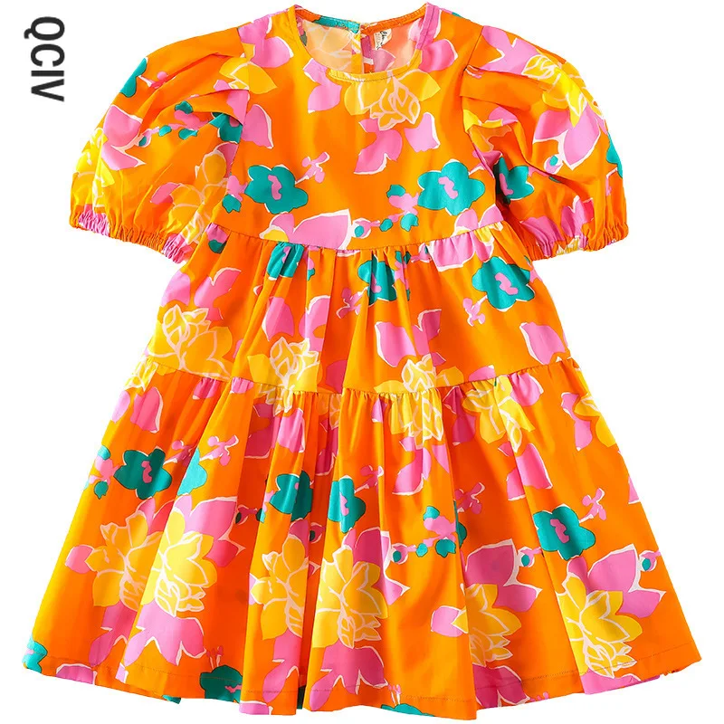 

Korean Style Summer Floral Short Sleeve Dress Baby Girls Cotton Loose Casual Princess Dresses