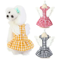 new spring summer angel wings puppy dog dress cotton plaid pet shirt for small dogs yorkshire maltese cat skirt pets clothes