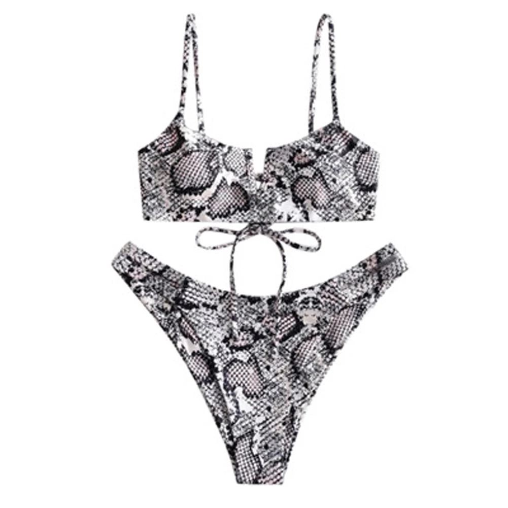 

Women 2 Pcs Animal Printed Bikinis Tie up Triangle Bra + Push up Thong Sexy Beachwear Swimsuits