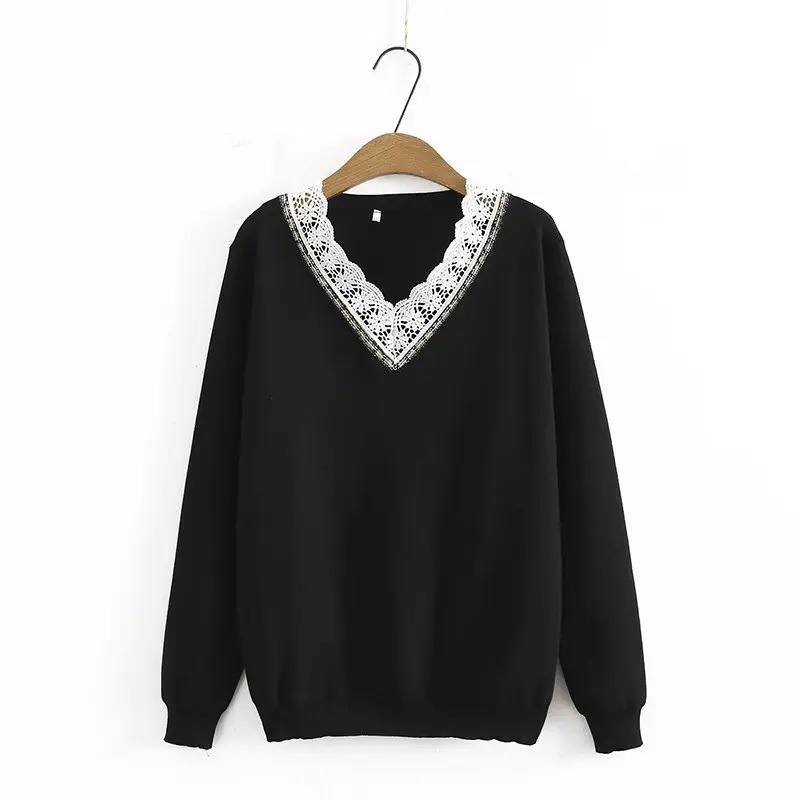 

Женский вязаный свитер с V-образным вырезом, большого размера