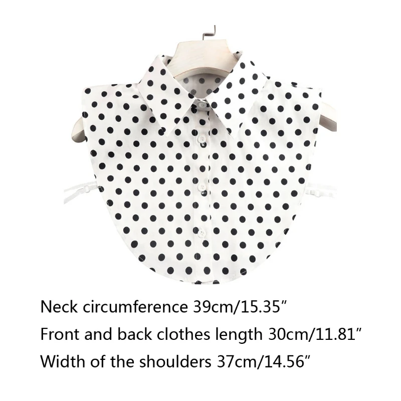

Korean Women Vintage Polka Dot Print Detachable Half Shirt Blouse Button Down Black White Lapel False Fake Collar Dickey