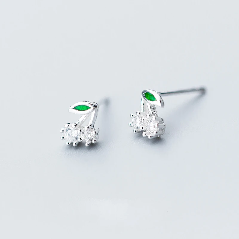 Trusta 925 пробы серебряные женские ювелирные изделия Модные Милые Tiny6mmX7mm вишневые серьги-гвоздики с фианитами для дочерей девочек DS585 - Окраска металла: White
