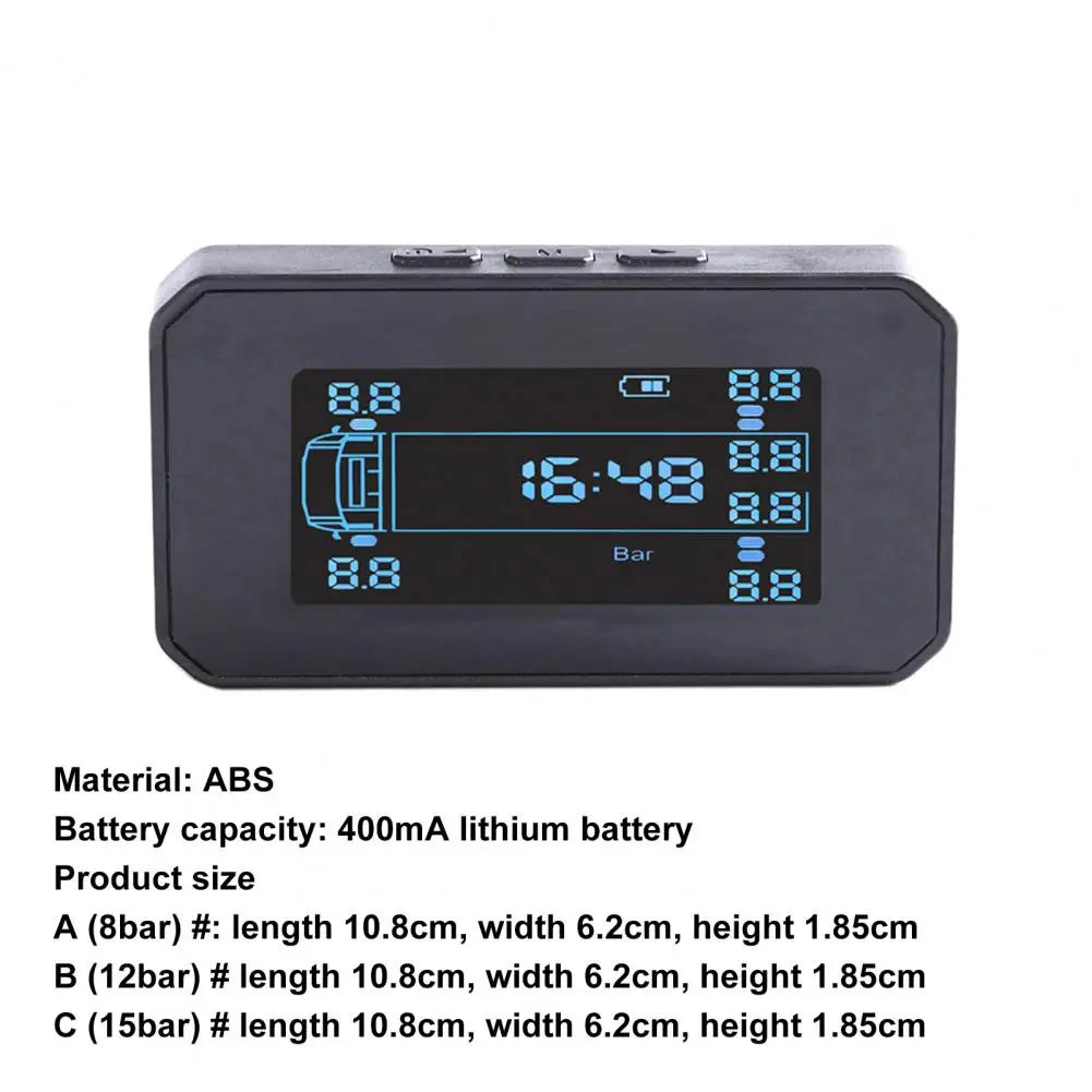 

CarTire Pressure Alarm Monitor System Solar Power with 6 Sensor Black Auto Security Alarm Tire Pressure Control System for Truck