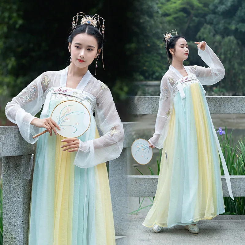

Женский вышитый костюм Hanfu для классических танцев, наряд для народного фестиваля, сказочное платье певицы, одежда для выступлений DF1371