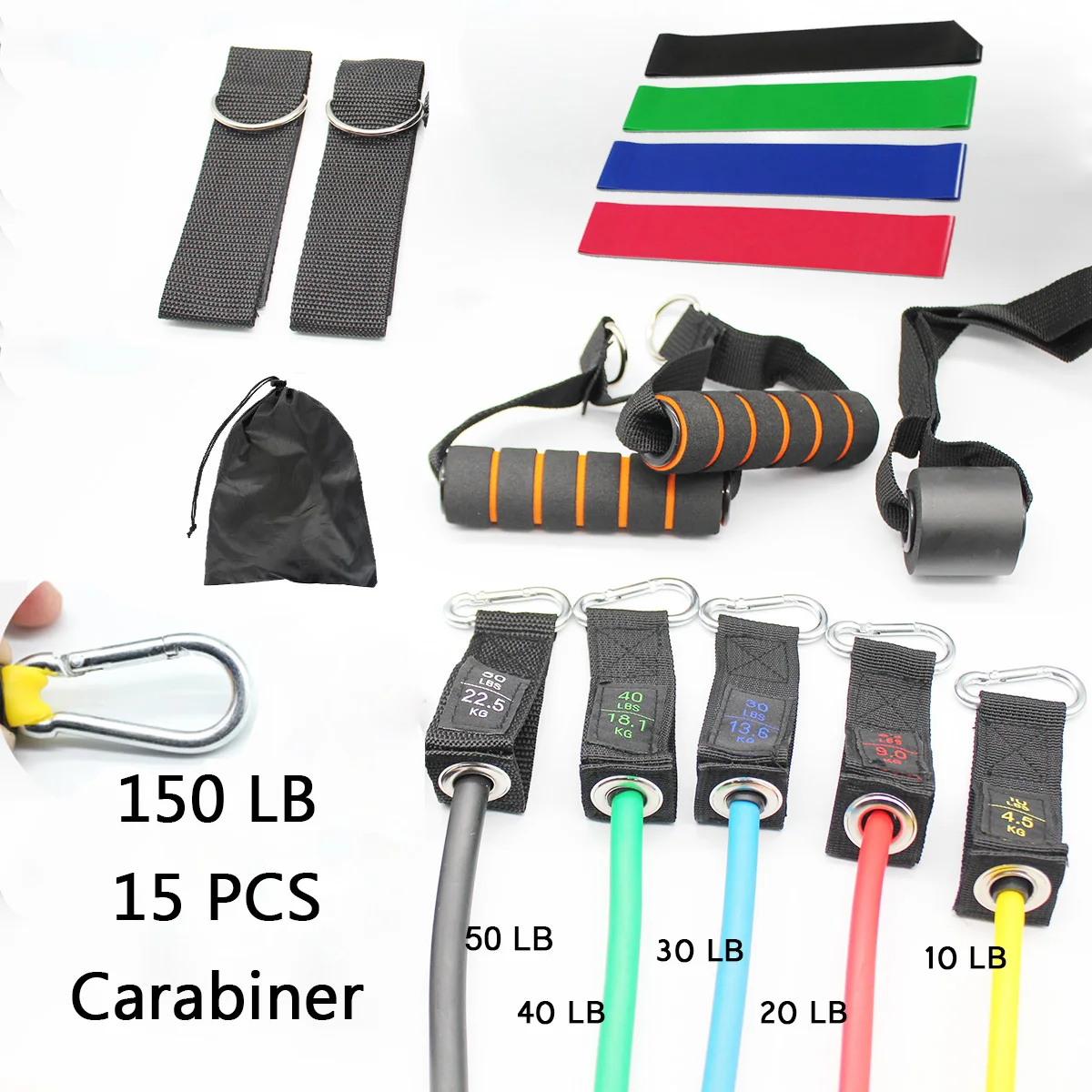 

150 LB 15 PCS Pull Rope Gym Equipment Fitness Resistance Bands Set Exercise Bands Training Expander Bands Fitness Elastic