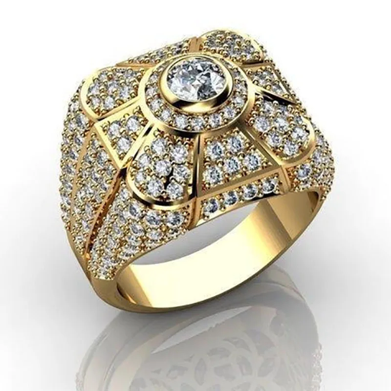 

Punkboy Hot Sale Business Style Men's Gold Color Inlaid Full Crystal Rhinestone Zircon Metal Ring for Male Party Jewelry