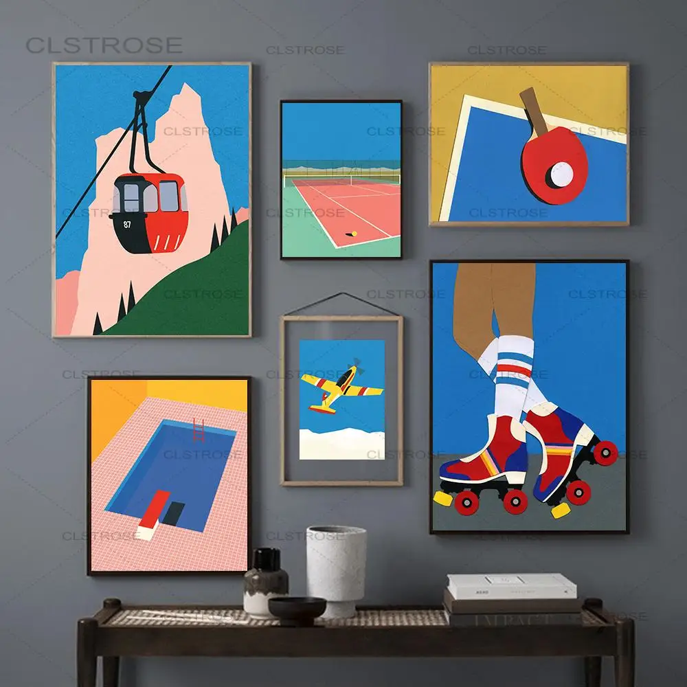 

Table Tennis Tennis Gondola Cartoon Poster Nordic Abstract Wall Art Canvas Painting Modern Home Decoration Children's Room Club