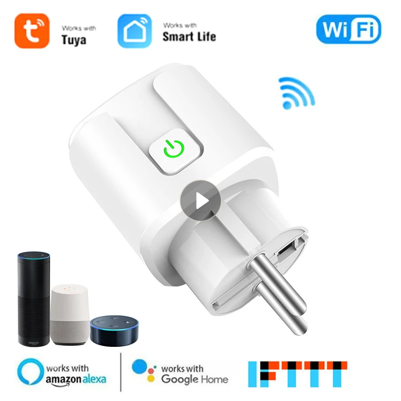 

20A WIFI Bluetooth-compatible Dual Module Wireless EU Remote Socket Smart Voice Control Home Fire Retardant Smart Power Socket