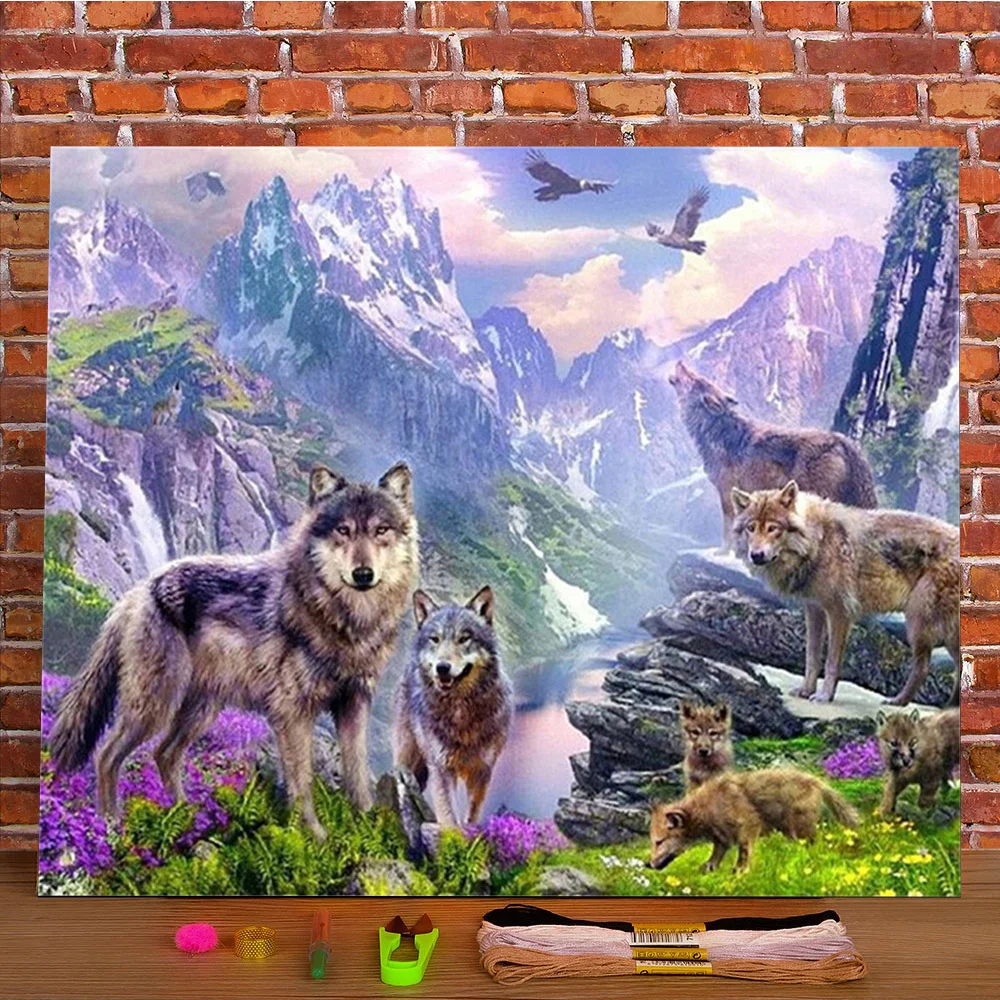 

Wolf Animal Winter Printed Water-Soluble Canvas 11CT Cross Stitch DIY Embroidery Full Kit DMC Threads Handicraft Design