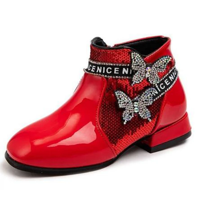 

2020 Girls autumn winter Princess leather boots two cotton fashion little girls' short boots side zipper children's thermal sho
