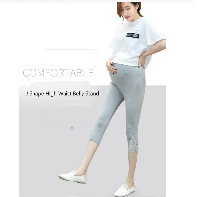 Леггинсы для беременных тренировок на животе летние капри из хлопка с кружевной