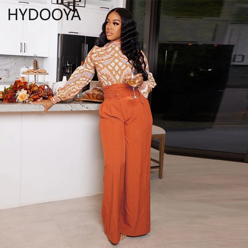 

Office Lady Elegant High Waist Wide Leg Trouser for Women Fashion Green Ruffles Straight Sashes Full Pant Orange Boot Cut Capris
