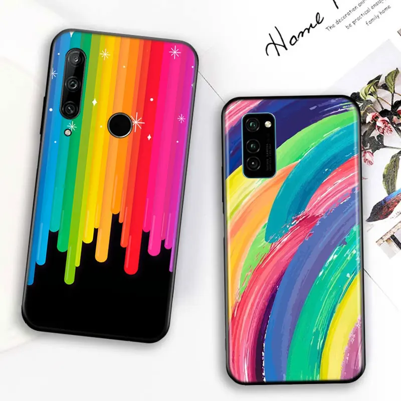 

Silicone Cover Art Rainbow For Huawei Honor 7C 7A 7S 8 8A 8X 8C 8S 2019 2020 9 lite 9X Pro Black Phone Case