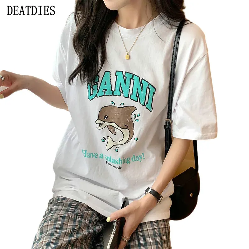 

Принт повседневное хлопковое нательное белье, Базовая рубашка, рубашка женская футболка с О-образным вырезом с коротким рукавом трикотажны...